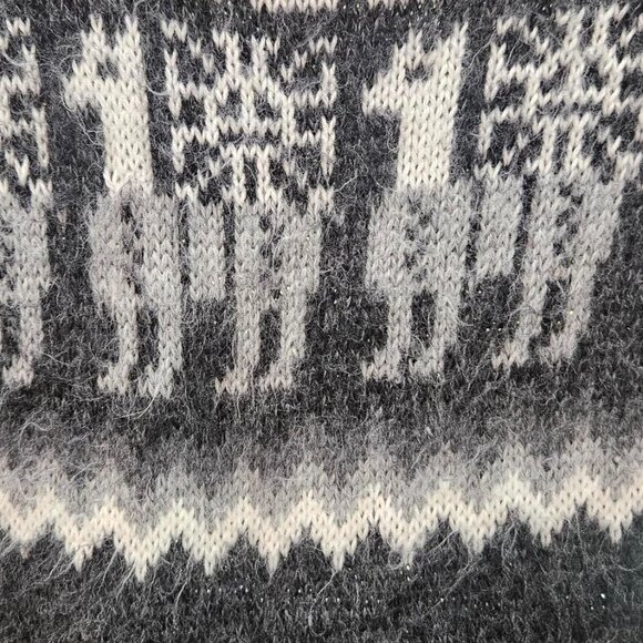 Andes Alpaca Fringed Hoodie Black/Cream Womens S/M Kangaroo Pockets - Picture 14 of 16